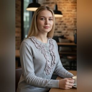 Alfred Sung Pure Grey Ruffle Cardigan